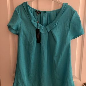 Talbots aqua green short sleeve blouse with button back size medium NWT